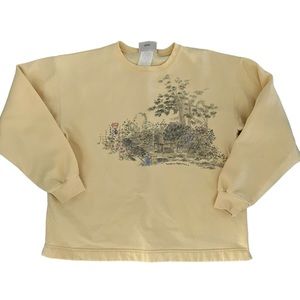 Vintage Northern Reflections Garden Scenery Yellow Crewneck Sweater Size Medium